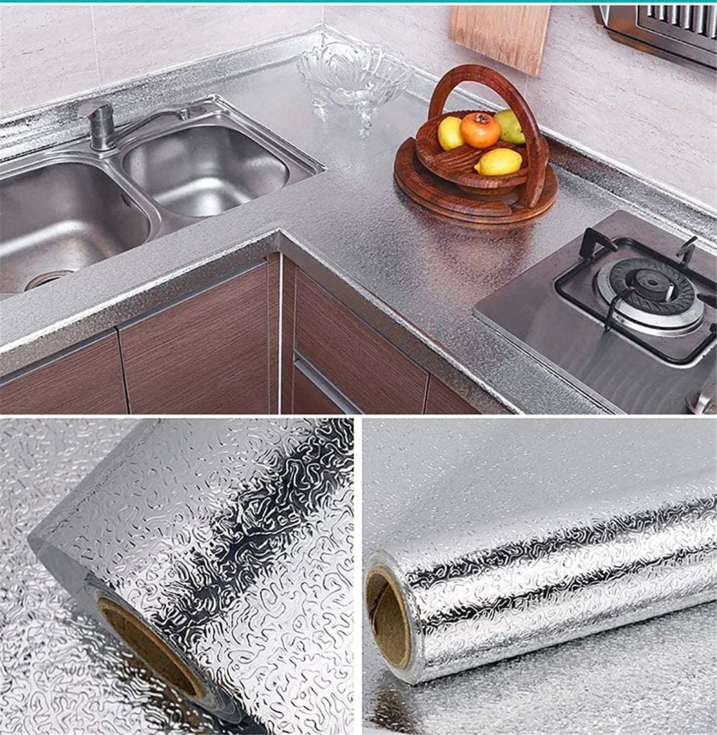 Adesivo de cozinha Haverit® Ultimate à prova de óleo | Folha de alumínio resistente ao calor e à água (5M×40CM)