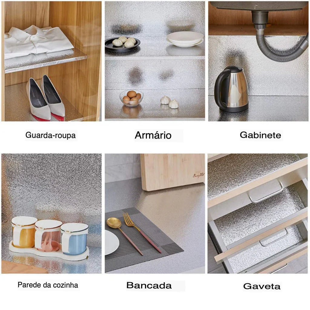 Adesivo de cozinha Haverit® Ultimate à prova de óleo | Folha de alumínio resistente ao calor e à água (5M×40CM)