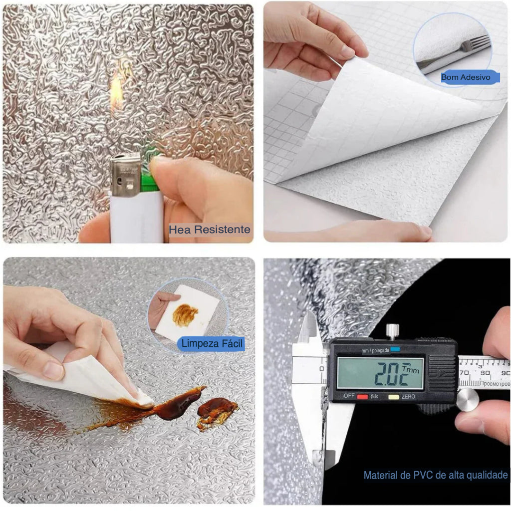 Adesivo de cozinha Haverit® Ultimate à prova de óleo | Folha de alumínio resistente ao calor e à água (5M×40CM)
