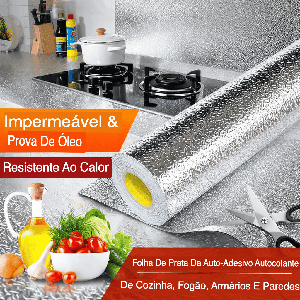 Adesivo de cozinha Haverit® Ultimate à prova de óleo | Folha de alumínio resistente ao calor e à água (5M×40CM)