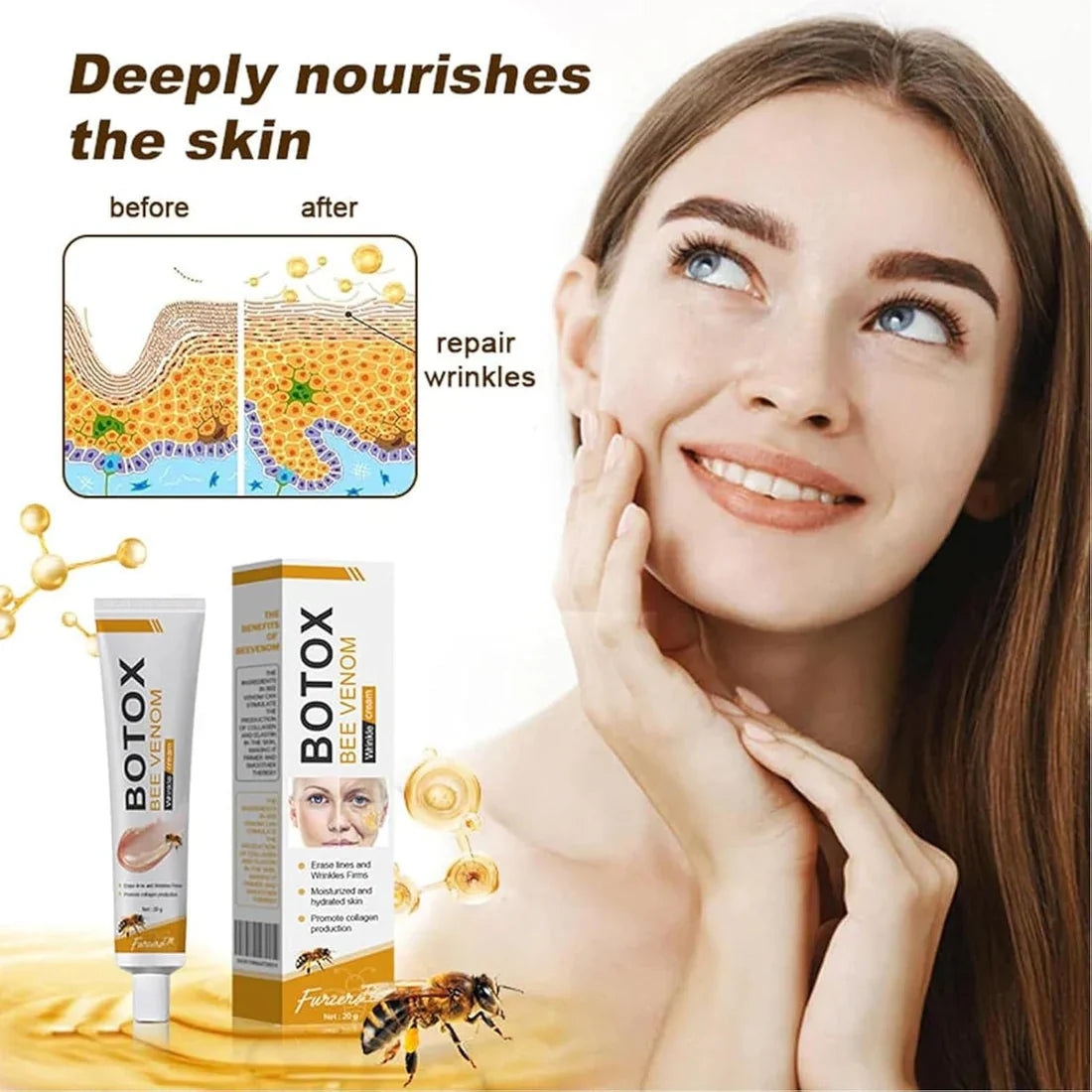 Creme para tratamento instantâneo de rugas com veneno de abelha e botox